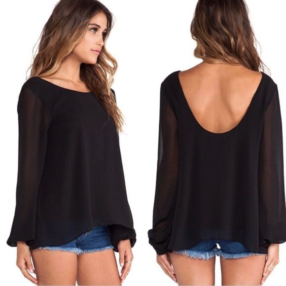 Show me your mumu black jade chiffon blouse Small - Picture 1 of 6